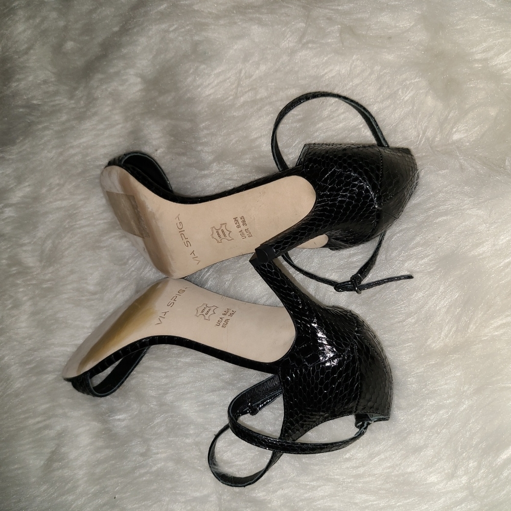 Via spiga S. 9.5 Black Leather Snakeskin Textured Design - Picture 6 of 7